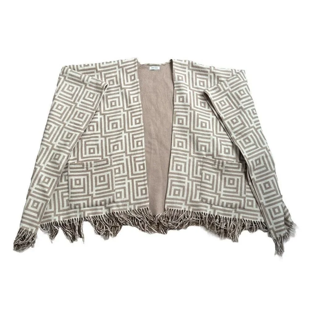 New Nordstrom Reversible Wool & Cashmere Ruana Poncho Beige One Size